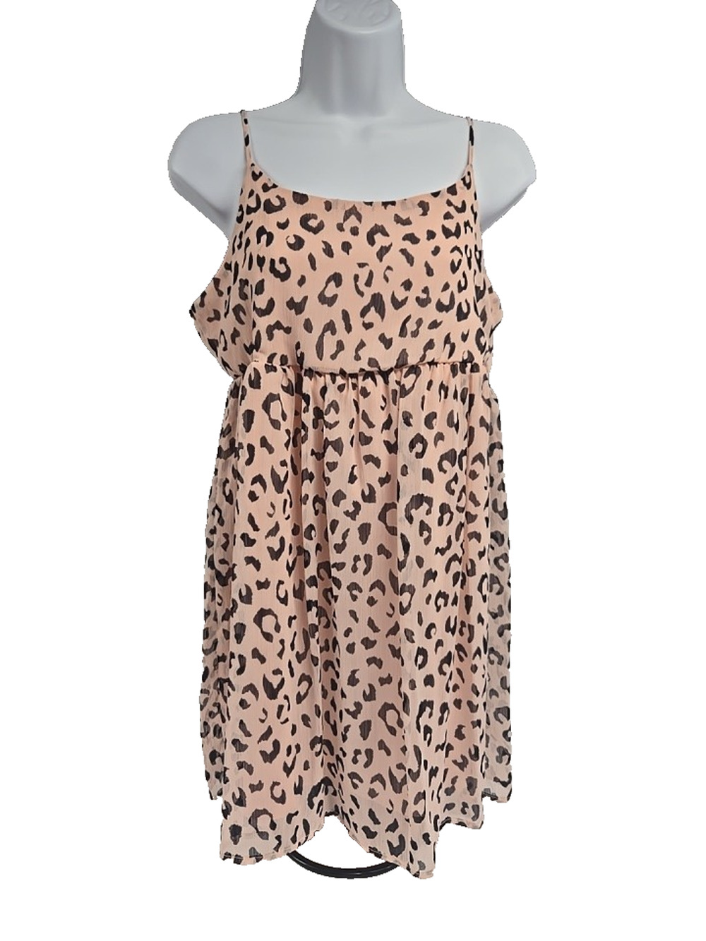 Everly Mini Babydoll Dress Womens Flowy Short Pink n Brown Animal Print Size S